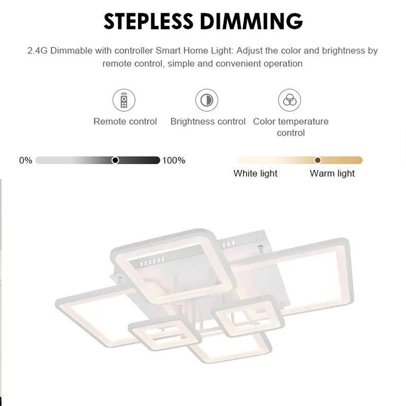 Πολυέλαιος LED με τηλεχειριστήριο ELLA 124W, 6 Τετράγωνα, Κρύο/Ζεστό/Ουδέτερο φως, Ρυθμιζόμενο, Λευκό