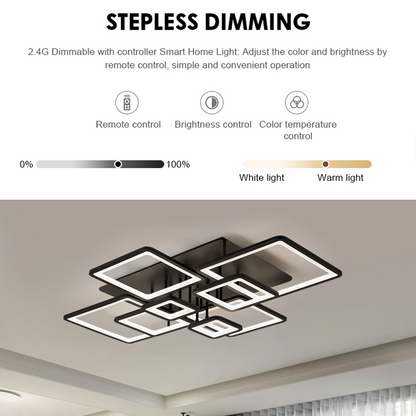 Πολυέλαιος LED με τηλεχειριστήριο ELLA 203W, 8 Τετράγωνα, Κρύο/Ζεστό/Ουδέτερο φως, Ρυθμιζόμενο, Μαύρο