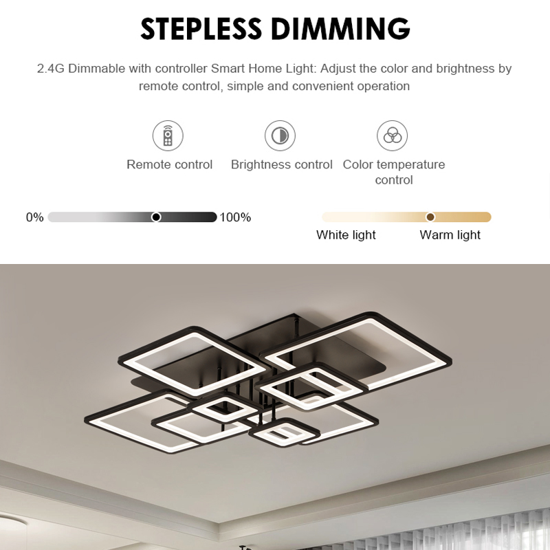 Πολυέλαιος LED με τηλεχειριστήριο ELLA 203W, 8 Τετράγωνα, Κρύο/Ζεστό/Ουδέτερο φως, Ρυθμιζόμενο, Μαύρο