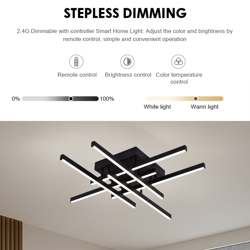 Πολυέλαιος LED με Τηλεχειριστήριο LINEX, 63W, 6 Στοιχείων, Γραμμικό, Κρύο/Ζεστό/Ουδέτερο φως, Ρυθμιζόμενο, Μαύρο