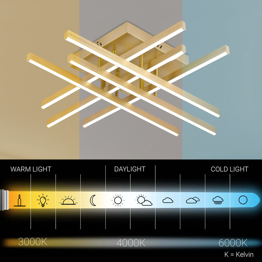 Πολυέλαιος LED με Τηλεχειριστήριο LINEX, 83W, Light 3000K/4000K/6000K, Dimmable, Gold