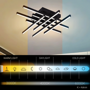 Πολυέλαιος LED με Τηλεχειριστήριο LINEX, 90W, 8 στοιχεία, Κρύο/Ζεστό/Ουδέτερο φως, Ρυθμιζόμενο, Μαύρο