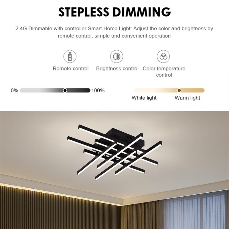 Πολυέλαιος LED με Τηλεχειριστήριο LINEX, 90W, 8 στοιχεία, Κρύο/Ζεστό/Ουδέτερο φως, Ρυθμιζόμενο, Μαύρο