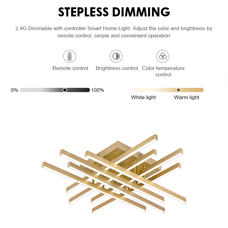 Πολυέλαιος LED με Τηλεχειριστήριο LINEX, 109W, Light 3000K/4000K/6000K, Dimmable, Gold