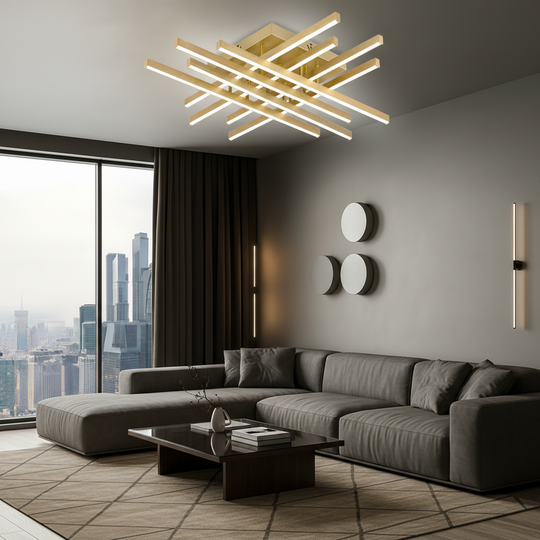 Πολυέλαιος LED με Τηλεχειριστήριο LINEX, 108W, Light 3000K/4000K/6000K, Dimmable, Gold πολυέλαιοι LED με τηλεχειριστήριο Προεπιλεγμένος τίτλος Alessandro Design