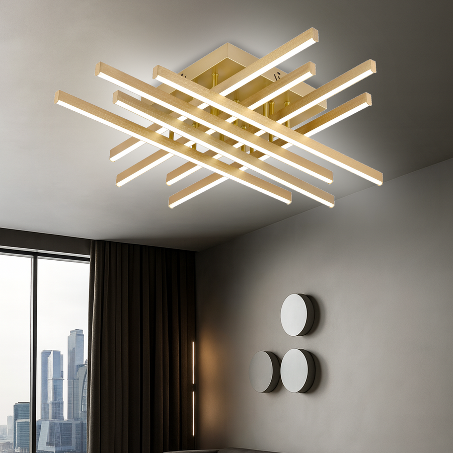 Πολυέλαιος LED με Τηλεχειριστήριο LINEX, 109W, Light 3000K/4000K/6000K, Dimmable, Gold