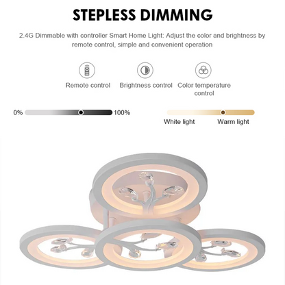 Πολυέλαιος LED με τηλεχειριστήριο και κρύσταλλο DAISY 49W, 4 Στοιχεία, Κρύο/Ζεστό/Ουδέτερο φως, Ρυθμιζόμενο, Λευκό