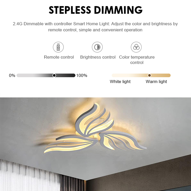 Πολυέλαιος LED με τηλεχειριστήριο SAKURA 37W, 3 Πέταλα, Κρύο/Ζεστό/Ουδέτερο φως, Ρυθμιζόμενο, Λευκό