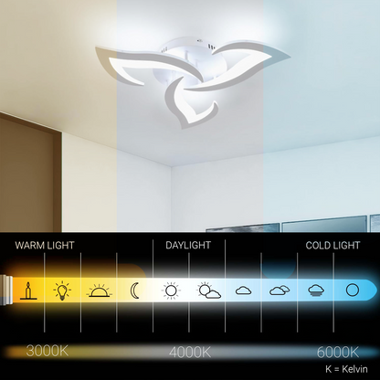 Πολυέλαιος LED με τηλεχειριστήριο LOTUS 34W, 3 πέταλα, Κρύο/Ζεστό/Ουδέτερο φως, Ρυθμιζόμενο, Λευκό