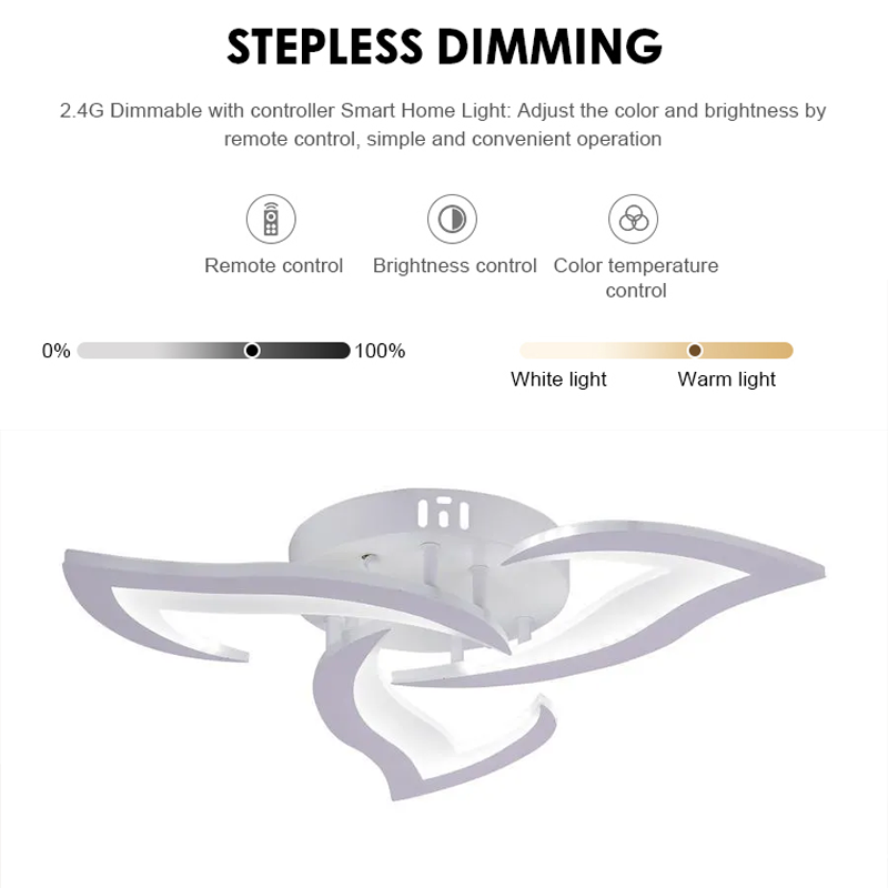 Πολυέλαιος LED με τηλεχειριστήριο LOTUS 34W, 3 πέταλα, Κρύο/Ζεστό/Ουδέτερο φως, Ρυθμιζόμενο, Λευκό