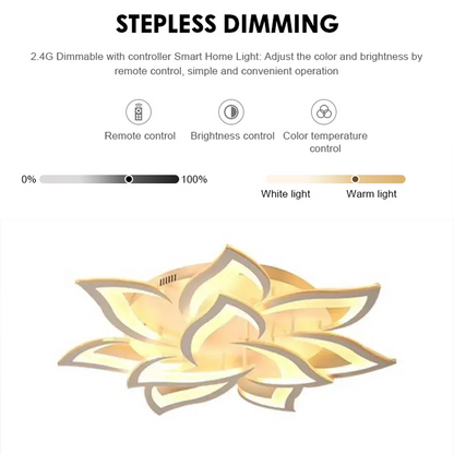 Πολυέλαιος LED με τηλεχειριστήριο LOTUS 92W, 9 πέταλα, Κρύο/Ζεστό/Ουδέτερο φως, Ρυθμιζόμενο, Λευκό