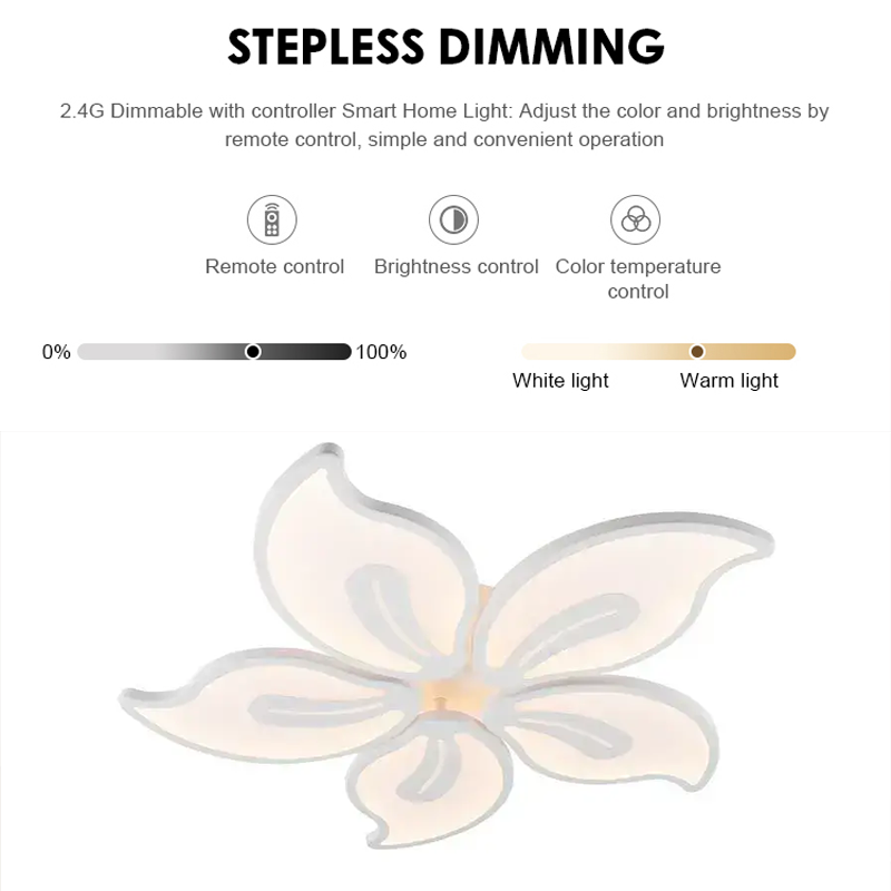 Πολυέλαιος LED με τηλεχειριστήριο JASMINE 66W, 5 πέταλα, Κρύο/Ζεστό/Ουδέτερο φως, Ρυθμιζόμενο, Λευκό