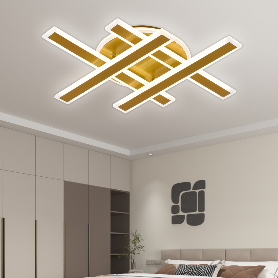 Πολυέλαιος LED με Τηλεχειριστήριο LT755/4GD, 85W, 46*5.5*7.5, IP20, Ψυχρό/Ζεστό/Ουδέτερο φως, Ρυθμιζόμενο, Χρυσό, Σίδερο, Πλεξιγκλάς