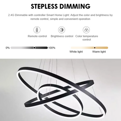 Κρεμαστός πολυέλαιος LED με τηλεχειριστήριο CASIANA 84W, 3 κύκλοι, Κρύο/Ζεστό/Ουδέτερο φως, Ρυθμιζόμενο, Μαύρο, Ρυθμιζόμενο ύψος