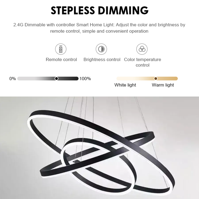 Κρεμαστός πολυέλαιος LED με τηλεχειριστήριο CASIANA 84W, 3 κύκλοι, Κρύο/Ζεστό/Ουδέτερο φως, Ρυθμιζόμενο, Μαύρο, Ρυθμιζόμενο ύψος