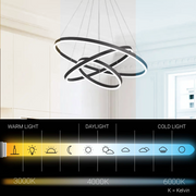 Κρεμαστός πολυέλαιος LED με τηλεχειριστήριο CASIANA 84W, 3 κύκλοι, Κρύο/Ζεστό/Ουδέτερο φως, Ρυθμιζόμενο, Μαύρο, Ρυθμιζόμενο ύψος