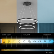 Κρεμαστός πολυέλαιος LED με τηλεχειριστήριο CASIANA 41W, 2 κύκλοι, Κρύο/Ζεστό/Ουδέτερο φως, Ρυθμιζόμενο, Μαύρο, Ρυθμιζόμενο ύψος