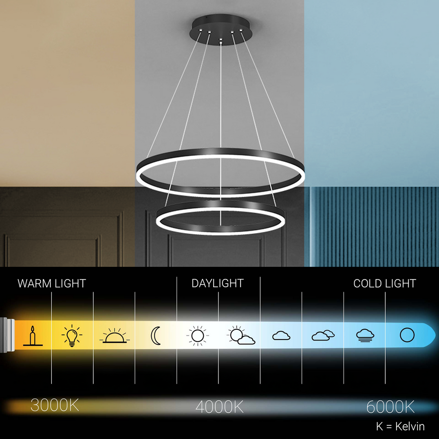 Κρεμαστός πολυέλαιος LED με τηλεχειριστήριο CASIANA 41W, 2 κύκλοι, Κρύο/Ζεστό/Ουδέτερο φως, Ρυθμιζόμενο, Μαύρο, Ρυθμιζόμενο ύψος