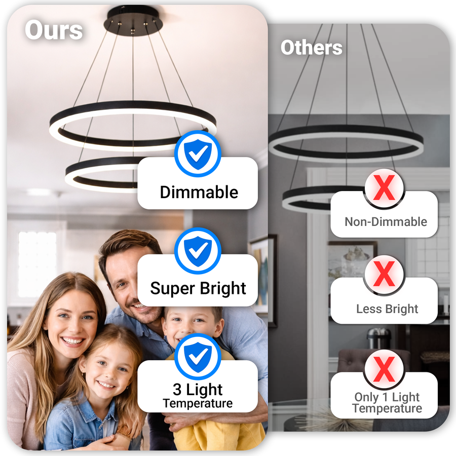 Κρεμαστός πολυέλαιος LED με τηλεχειριστήριο CASIANA 40W, 2 κύκλοι, Κρύο/Ζεστό/Ουδέτερο φως 3000K/4000K/6000K, Ρυθμιζόμενο, Μαύρο, Ρυθμιζόμενο ύψος, Μεταλλικό και Ακρυλικό