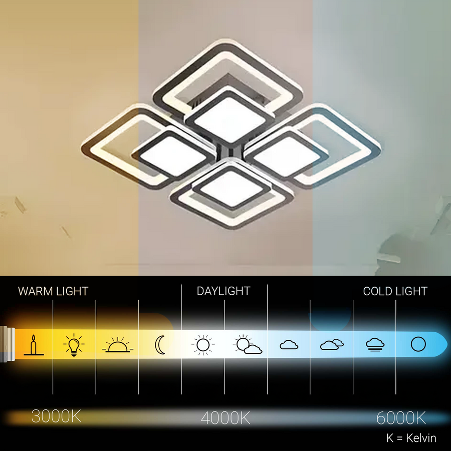 Πολυέλαιος LED με τηλεχειριστήριο SUSAN 96W, 4 Τετράγωνα, Κρύο/Ζεστό/Ουδέτερο φως, Ρυθμιζόμενο, Μαύρο