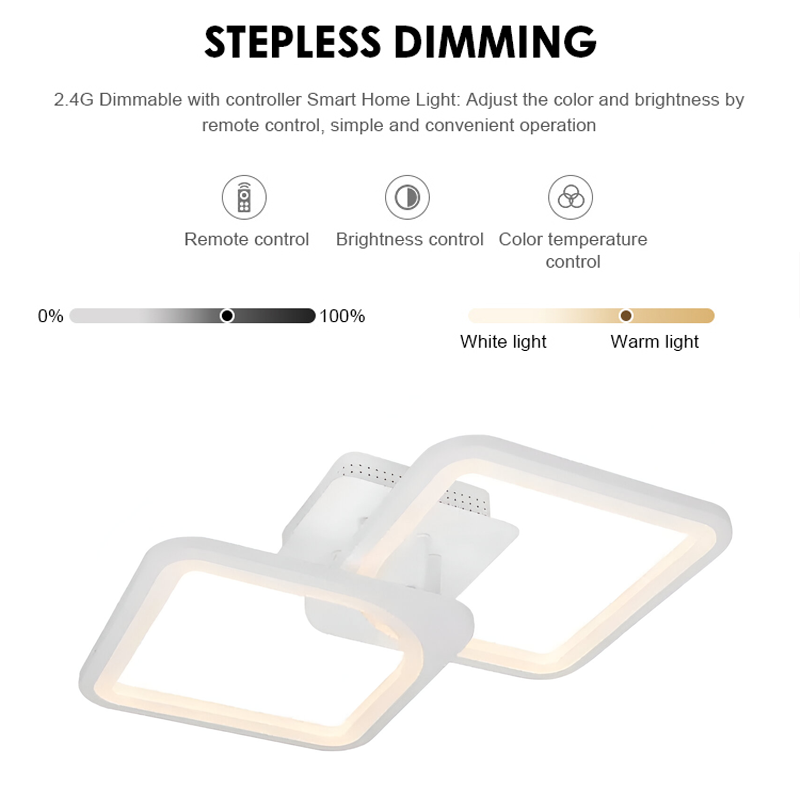 Πολυέλαιος LED με τηλεχειριστήριο ZOE 69W, 2 Τετράγωνα, Κρύο/Ζεστό/Ουδέτερο φως, Ρυθμιζόμενο, Λευκό