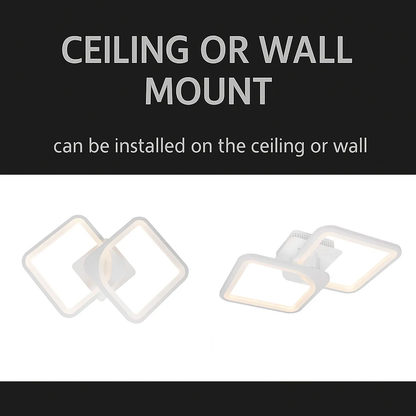 Πολυέλαιος LED με τηλεχειριστήριο ZOE 69W, 2 Τετράγωνα, Κρύο/Ζεστό/Ουδέτερο φως, Ρυθμιζόμενο, Λευκό