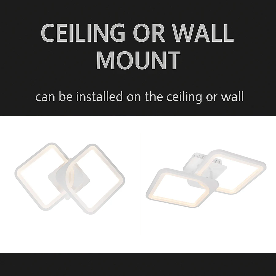 Πολυέλαιος LED με τηλεχειριστήριο ZOE 69W, 2 Τετράγωνα, Κρύο/Ζεστό/Ουδέτερο φως, Ρυθμιζόμενο, Λευκό