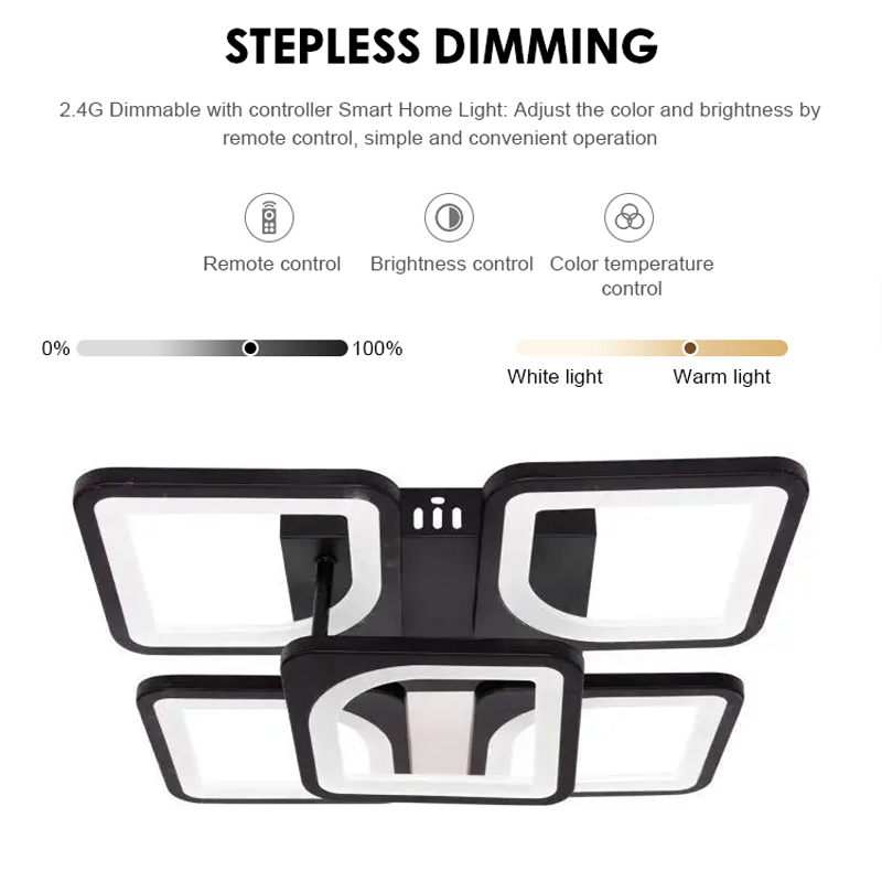 Πολυέλαιος LED με τηλεχειριστήριο ZOE 68W, 5 Τετράγωνα, Κρύο/Ζεστό/Ουδέτερο φως, Ρυθμιζόμενο, Μαύρο