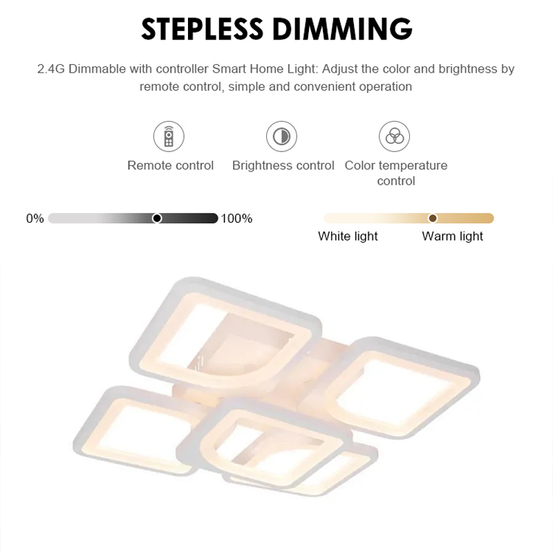 Πολυέλαιος LED με τηλεχειριστήριο ZOE 96W, 5 Τετράγωνα, Κρύο/Ζεστό/Ουδέτερο φως, Ρυθμιζόμενο, Λευκό