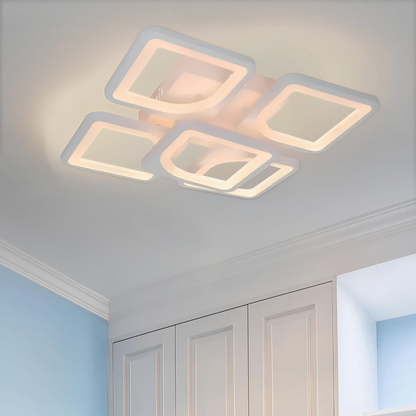 Πολυέλαιος LED με τηλεχειριστήριο ZOE 96W, 5 Τετράγωνα, Κρύο/Ζεστό/Ουδέτερο φως, Ρυθμιζόμενο, Λευκό