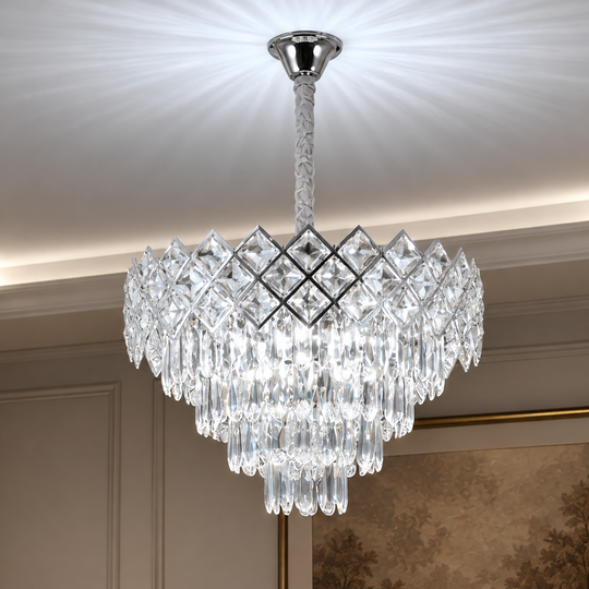 Κρυστάλλινος πολυέλαιος VECTORIA Magno 8xE14, Διάμετρος 58cm, Γυαλιστερό χρώμιο, Ρυθμιζόμενο ύψος, Μέταλλο και Κρύσταλλο