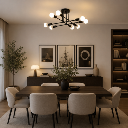 Classic Modernist Octa Chandelier, 8x E27, Μαύρο, Μοντέρνο Σχέδιο, Μέταλλο, Χωρίς αμπαζούρ