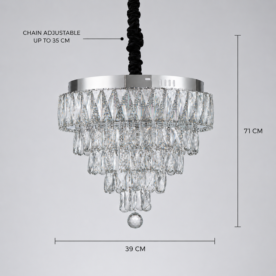 Πολυέλαιος RIGO Crystal LED με τηλεχειριστήριο Nobile Διάμετρος 39cm, γυαλιστερό χρώμιο, ρυθμιζόμενο ύψος, μέταλλο και κρύσταλλο