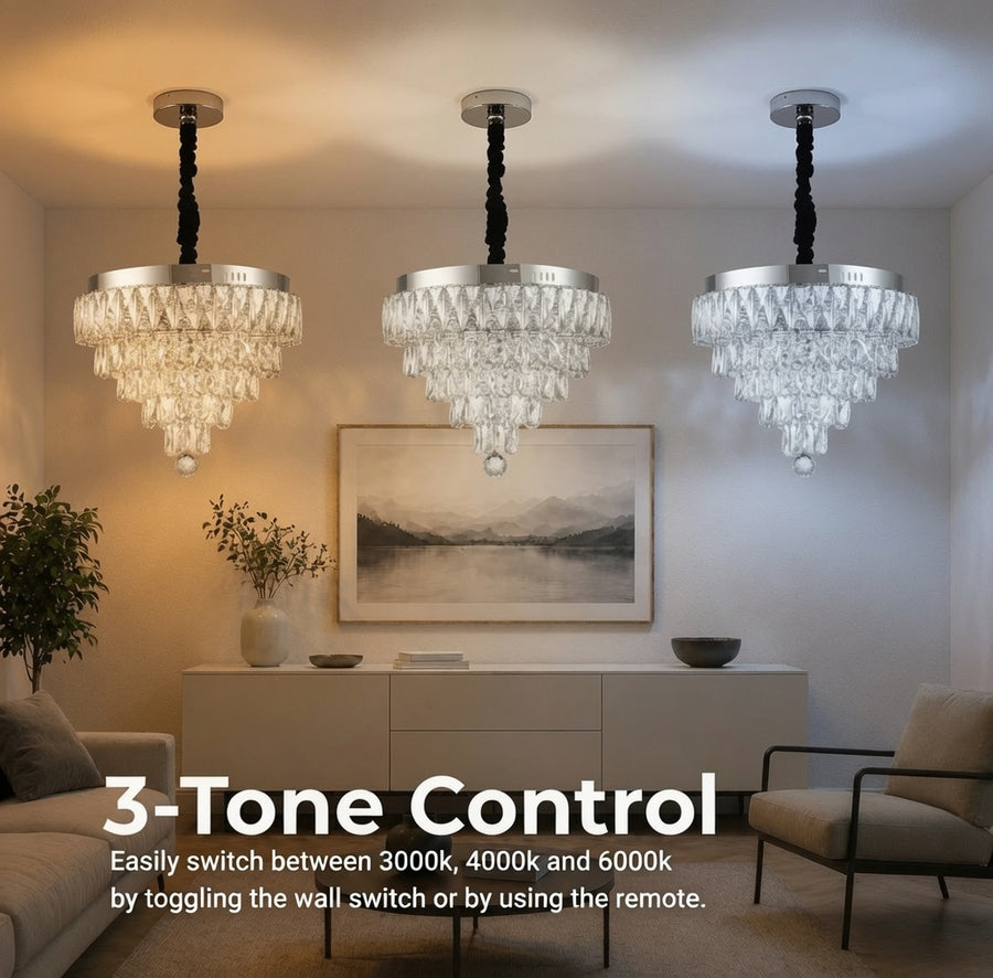 Πολυέλαιος RIGO Crystal LED με τηλεχειριστήριο Nobile Διάμετρος 39cm, γυαλιστερό χρώμιο, ρυθμιζόμενο ύψος, μέταλλο και κρύσταλλο