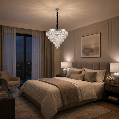 Πολυέλαιος RIGO Crystal LED με τηλεχειριστήριο Nobile Διάμετρος 39cm, γυαλιστερό χρώμιο, ρυθμιζόμενο ύψος, μέταλλο και κρύσταλλο