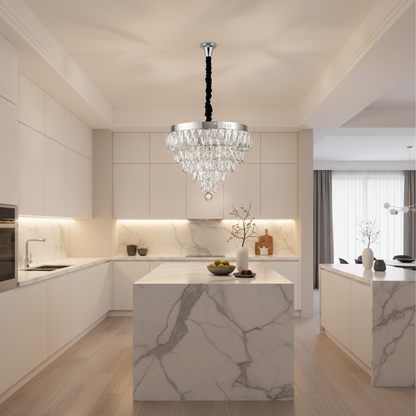 Πολυέλαιος RIGO Crystal LED με τηλεχειριστήριο Nobile Διάμετρος 39cm, γυαλιστερό χρώμιο, ρυθμιζόμενο ύψος, μέταλλο και κρύσταλλο