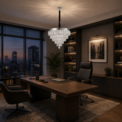 Πολυέλαιος RIGO Crystal LED με τηλεχειριστήριο Nobile Διάμετρος 39cm, γυαλιστερό χρώμιο, ρυθμιζόμενο ύψος, μέταλλο και κρύσταλλο