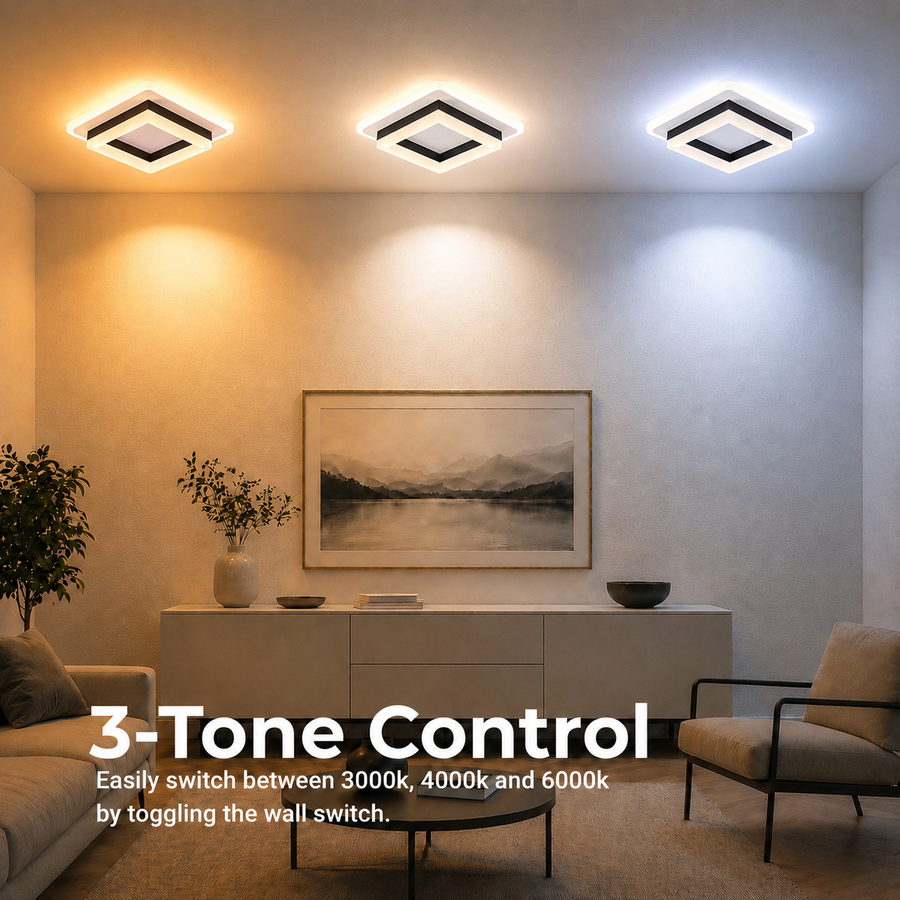 MODERN LED Πολυέλαιος 25W, Μήκος 20 cm, Τετράγωνο, Κρύο/Ζεστό/Ουδέτερο φως, Μαύρο
