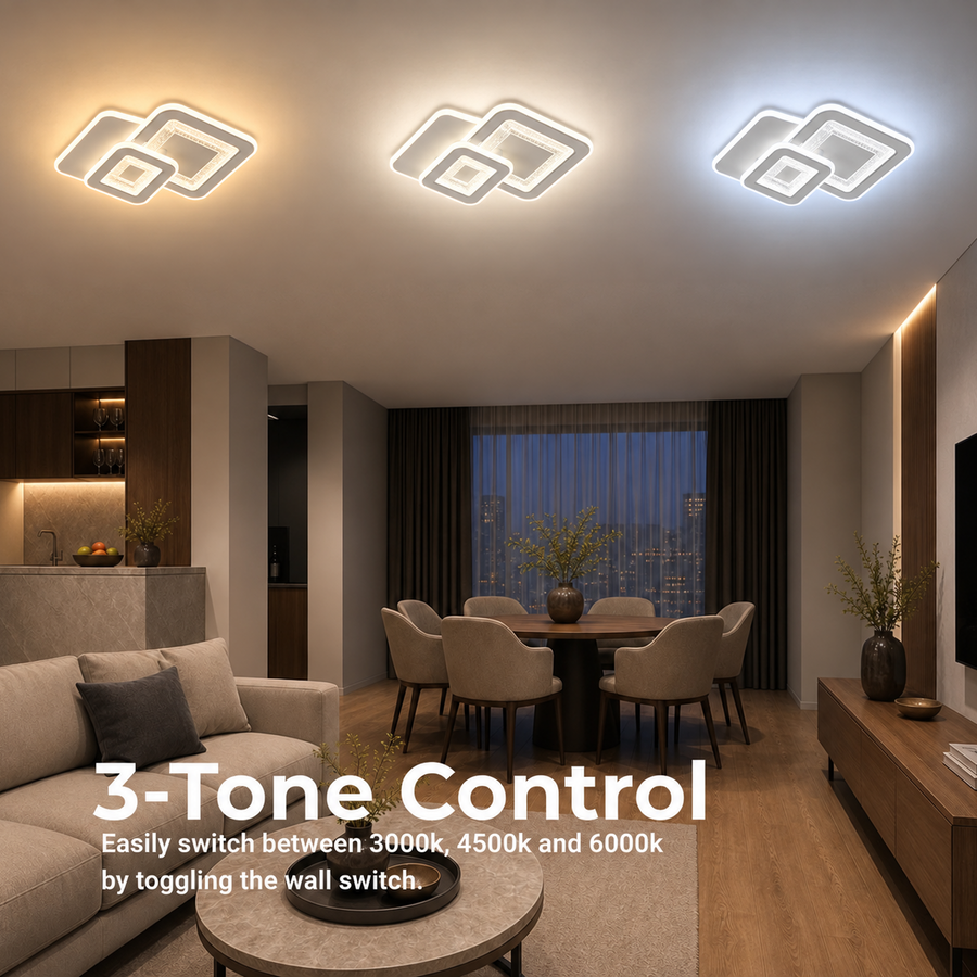 Πολυέλαιος LED SQUARE 57W, 3 Τετράγωνα, Κρύο/Ζεστό/Ουδέτερο φως, Λευκό