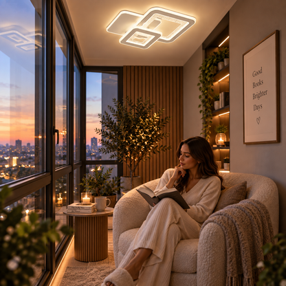 Πολυέλαιος LED SQUARE 57W, 3 Τετράγωνα, Κρύο/Ζεστό/Ουδέτερο φως, Λευκό
