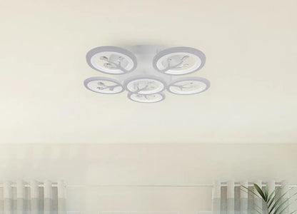 LED πολυέλαιος με τηλεχειριστήριο Daisy, 6 αντικείμενα, 72W, κρύο/ζεστό/ουδέτερο φως, ασταθές, λευκό με κρυστάλλινο