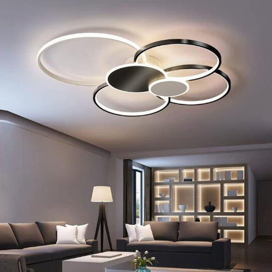 Πολυέλαιος LED με Τηλεχειριστήριο, KILLIAN, 74W, 6 Κύκλοι, Κρύο/Ζεστό/Ουδέτερο φως 3000K/4000K/6000K, Ρυθμιζόμενο, Μαύρο και άσπρο, μεταλλικό και ακρυλικό LED πολυέλαιοι με τηλεχειριστήριο Προεπιλεγμένος τίτλος Alessandro Design