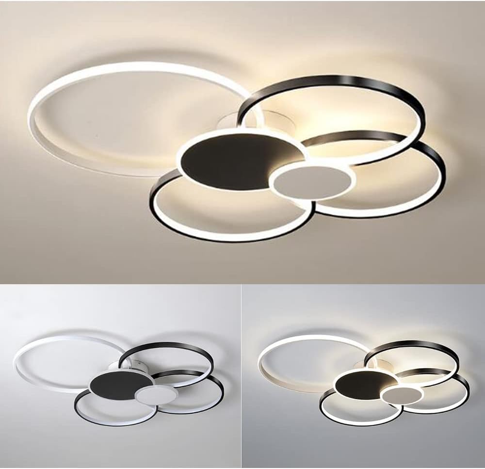 Πολυέλαιος LED με Τηλεχειριστήριο, KILLIAN, 74W, 6 Κύκλοι, Κρύο/Ζεστό/Ουδέτερο φως 3000K/4000K/6000K, Ρυθμιζόμενο, Μαύρο και άσπρο, μεταλλικό και ακρυλικό LED πολυέλαιοι με τηλεχειριστήριο Προεπιλεγμένος τίτλος Alessandro Design