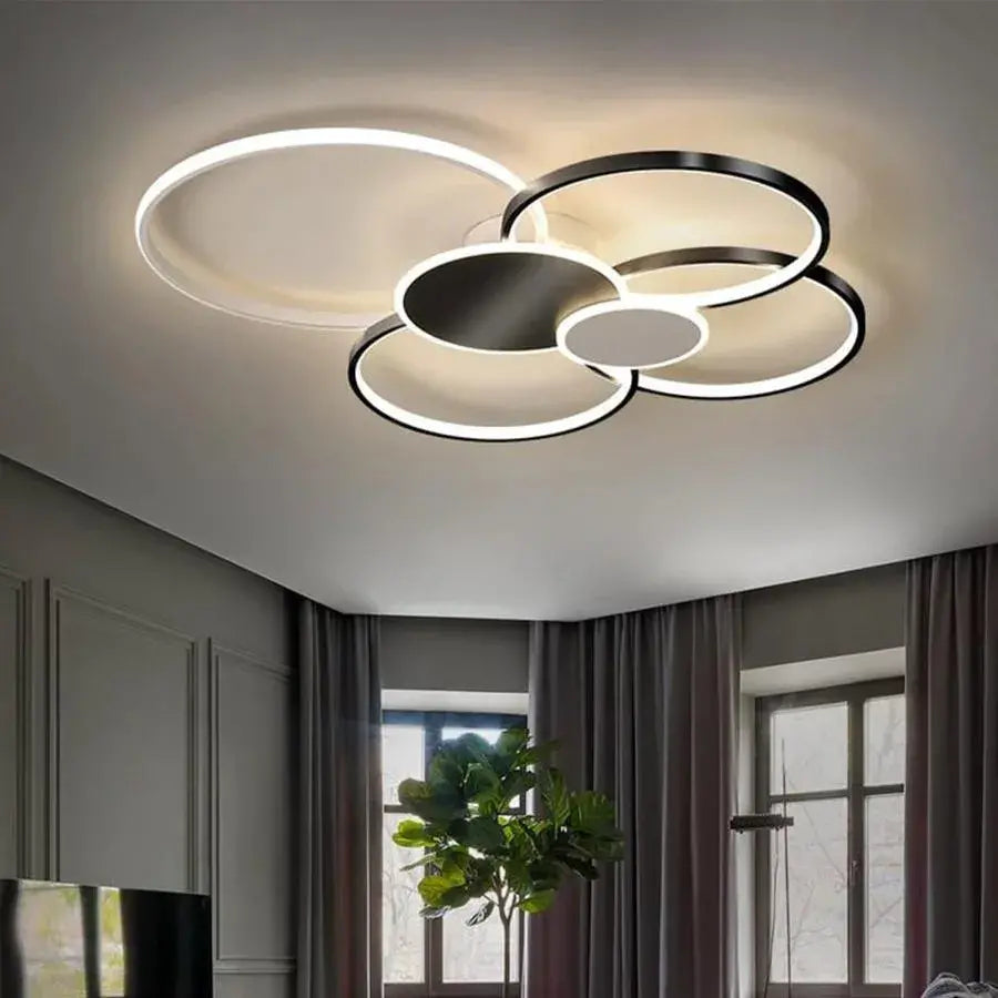 Πολυέλαιος LED με Τηλεχειριστήριο, KILLIAN, 74W, 6 Κύκλοι, Κρύο/Ζεστό/Ουδέτερο φως 3000K/4000K/6000K, Ρυθμιζόμενο, Μαύρο και άσπρο, μεταλλικό και ακρυλικό LED πολυέλαιοι με τηλεχειριστήριο Προεπιλεγμένος τίτλος Alessandro Design
