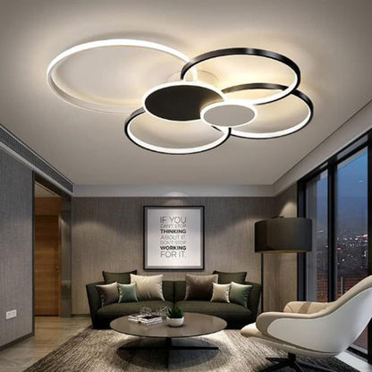 Πολυέλαιος LED με Τηλεχειριστήριο, KILLIAN, 74W, 6 Κύκλοι, Κρύο/Ζεστό/Ουδέτερο φως 3000K/4000K/6000K, Ρυθμιζόμενο, Μαύρο και άσπρο, μεταλλικό και ακρυλικό LED πολυέλαιοι με τηλεχειριστήριο Προεπιλεγμένος τίτλος Alessandro Design
