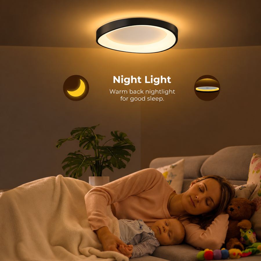 Φωτιστικό οροφής LED με τηλεχειριστήριο, PL103/520BK, 29W, Διάμετρος 50cm, Θερμό/Ψυχρό/Ουδέτερο φως, Μαύρο