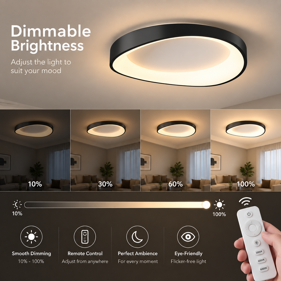 Φωτιστικό οροφής LED με τηλεχειριστήριο, PL103/520BK, 29W, Διάμετρος 50cm, Θερμό/Ψυχρό/Ουδέτερο φως, Μαύρο