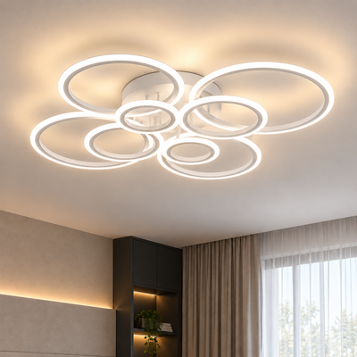 Πολυέλαιος LED με τηλεχειριστήριο BETTY 127W, 8 κύκλοι, Κρύο/Ζεστό/Ουδέτερο φως, Ρυθμιζόμενο, Λευκό