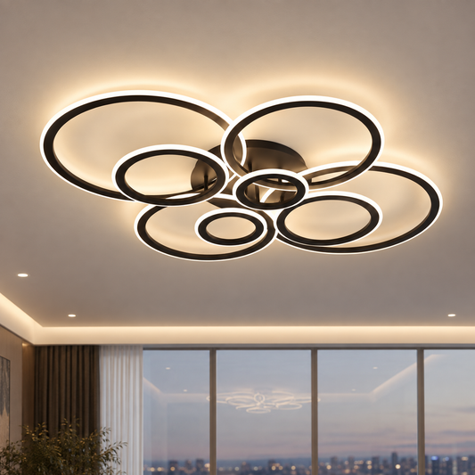 Πολυέλαιος LED με τηλεχειριστήριο BETTY 127W, 8 κύκλοι, Κρύο/Ζεστό/Ουδέτερο φως, Ρυθμιζόμενο, Μαύρο