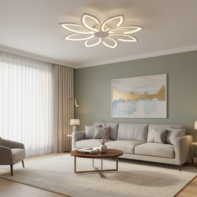 Πολυέλαιος LED με τηλεχειριστήριο BLUM, 108W, Κρύο/Ζεστό/Ουδέτερο φως, Ρυθμιζόμενο, Λευκό, Μεταλλικό και Ακρυλικό
